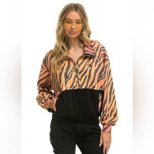 AVIATOR NATION FLEECE UNISEX HALF ZIP COLOR BLOCK JACKET - TIGER